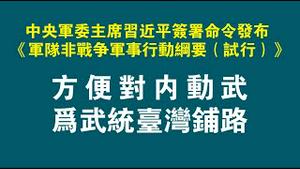 中央军委主席习近平签署命令发布《军队非战争军事行动纲要（试行）》。方便对内动武，为武统台湾铺路。2022.06.14NO1305
